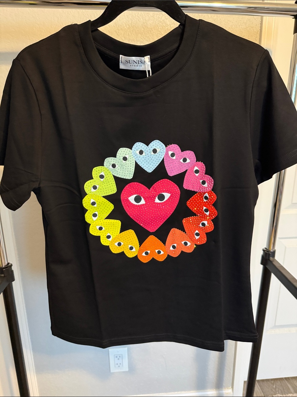 Black Graphic Heart Rainbow Tee